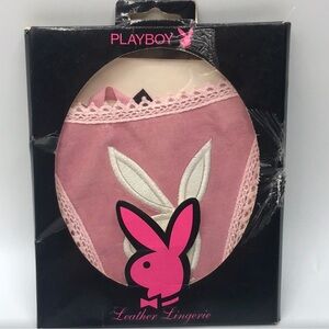 Vintage Playboy 03’ Y2K Pink Leather Suede White Bunny Thong